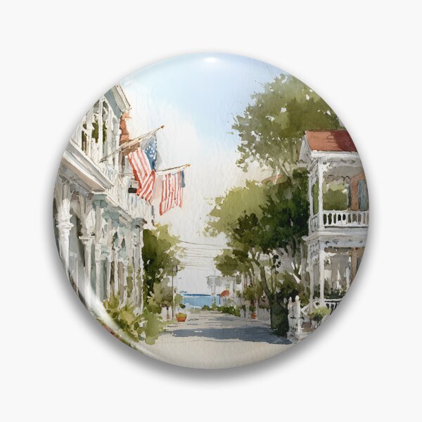 Item preview, Cape May Golden Light Victorian Street Soft Watercolor Coastal Summer Mood designed and sold by daila70.