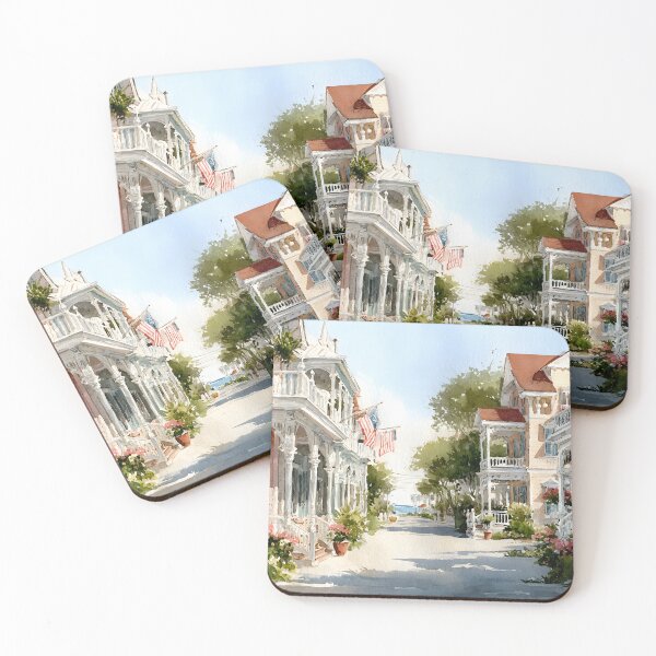Item preview, Cape May Golden Light Victorian Street Soft Watercolor Coastal Summer Mood designed and sold by daila70.