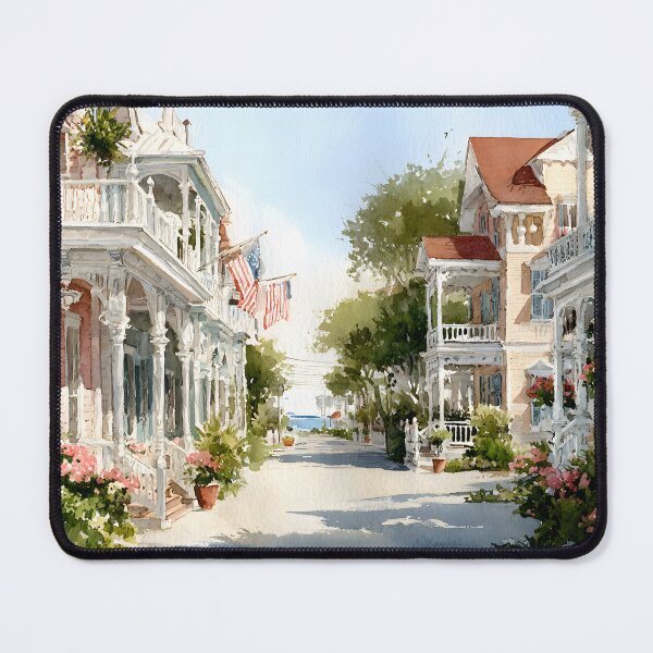 Item preview, Cape May Golden Light Victorian Street Soft Watercolor Coastal Summer Mood designed and sold by daila70.