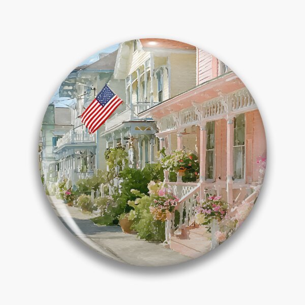 Item preview, Cape May Hydrangea Street Victorian Houses Pastel Coastal Garden Scene designed and sold by daila70.