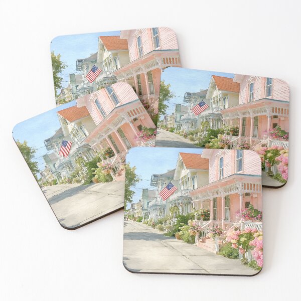 Item preview, Cape May Hydrangea Street Victorian Houses Pastel Coastal Garden Scene designed and sold by daila70.