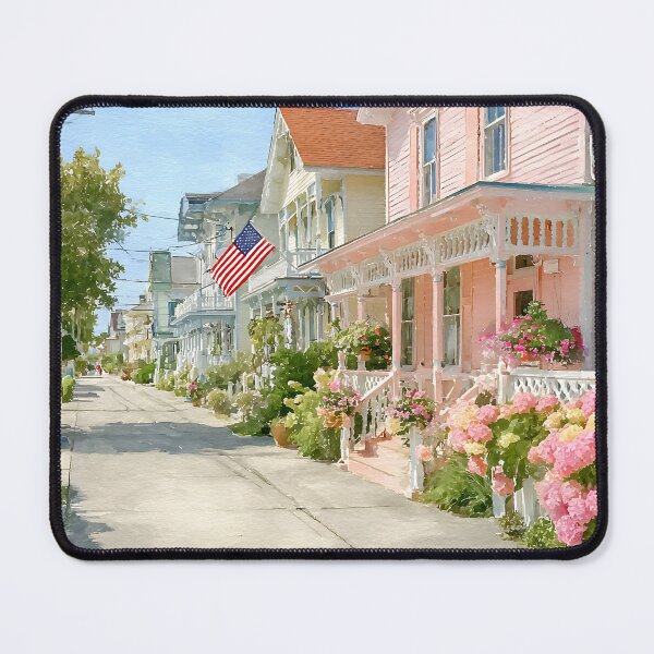 Item preview, Cape May Hydrangea Street Victorian Houses Pastel Coastal Garden Scene designed and sold by daila70.