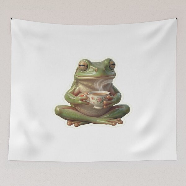 Item preview, Cozy Cottagecore Frog Drinking Tea designed and sold by Arts Paradise.