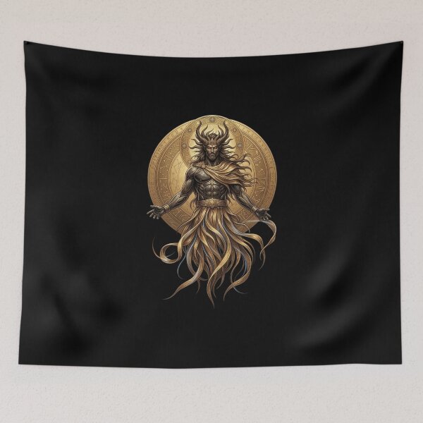 Item preview, ​Dark Mythical Underworld Deity - Golden Demon Lord Illustration designed and sold by Remix Vision.