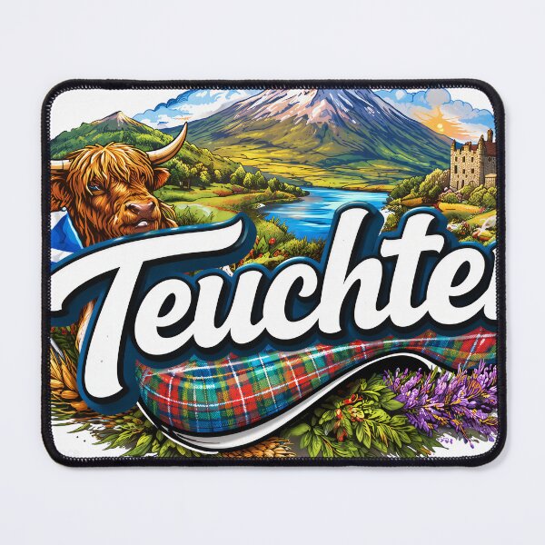 Item preview, Teuchter Scottish Highland Cow Tartan Landscape Sticker designed and sold by RedDirtNurse.