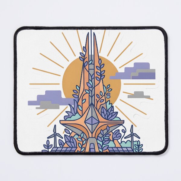 Item preview, Solarpunk Retro Futurism Symmetrical Vector Spire Optimistic Art Apricot Crush designed and sold by StickyGuys.
