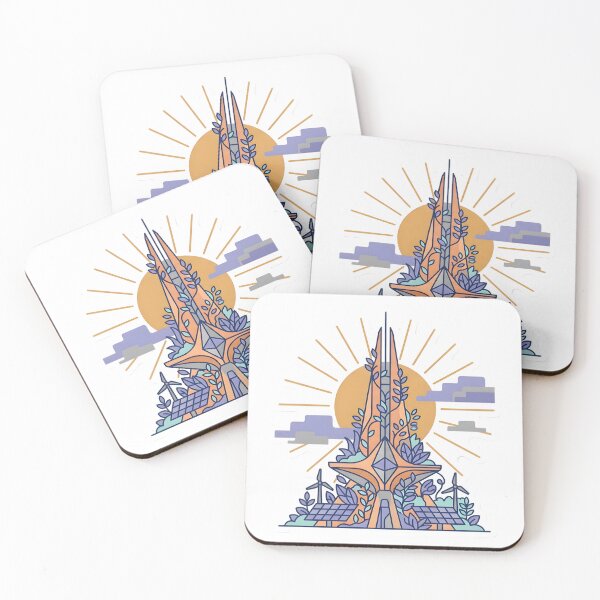 Item preview, Solarpunk Retro Futurism Symmetrical Vector Spire Optimistic Art Apricot Crush designed and sold by StickyGuys.