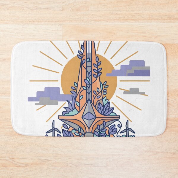 Item preview, Solarpunk Retro Futurism Symmetrical Vector Spire Optimistic Art Apricot Crush designed and sold by StickyGuys.