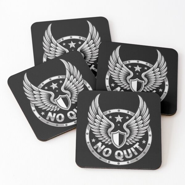 Aperçu de l'œuvre Insigne chromé ailé « No Quit » avec emblème patriotique en forme d'étoile et de bouclier. créée et vendue par OldGloryForge.