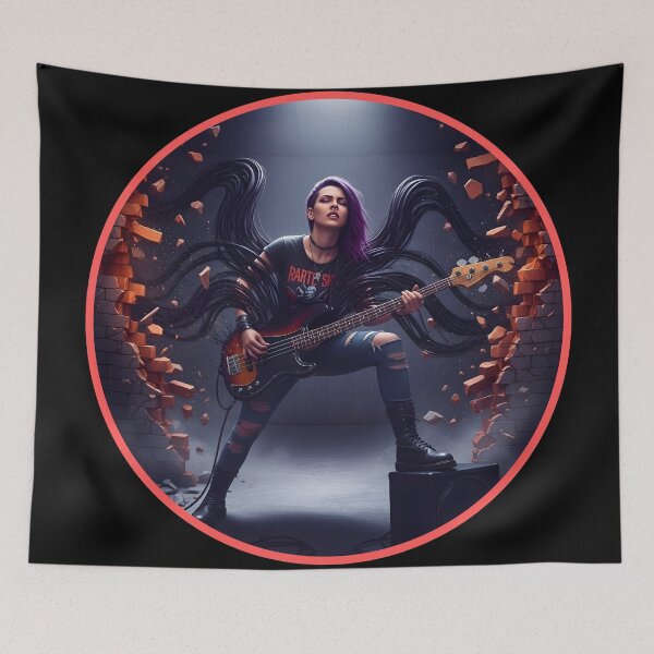 Item preview, Break the Wall – Rock Bass Player Girl Alternative Music Aesthetic Illustration designed and sold by CrimsonChords.