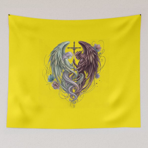 Item preview, Eternal Balance - Angel and Demon Celestial Lovers Illustration designed and sold by Remix Vision.