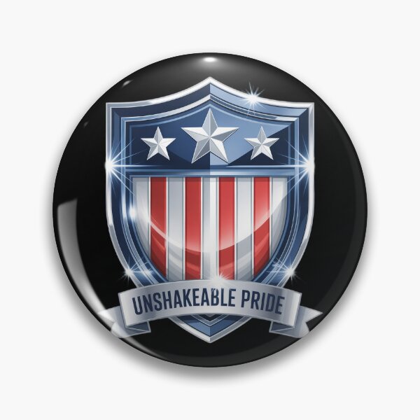 Item preview, Unshakeable Pride Chrome Shield Patriotic Star Emblem designed and sold by OldGloryForge.