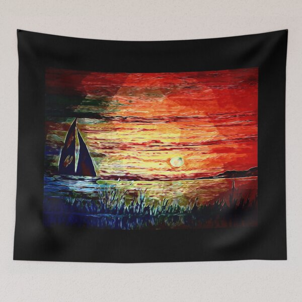 Item preview, Crimson Horizon Sunset Ocean Abstract Digital Landscape Art designed and sold by TheMarketplaceworld.