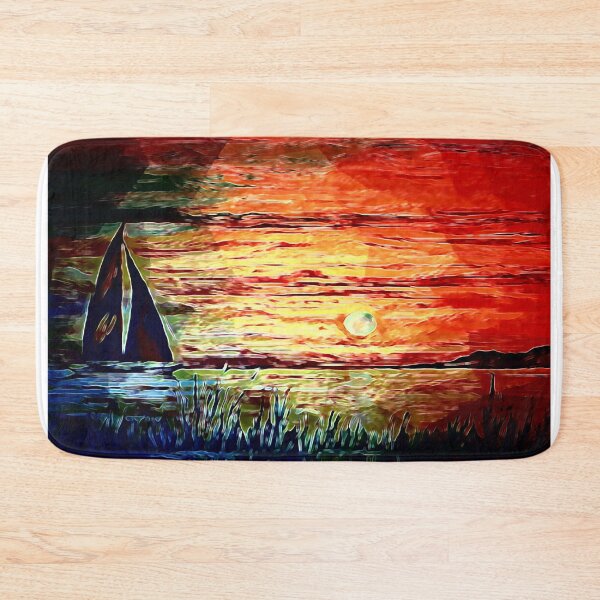 Item preview, Crimson Horizon Sunset Ocean Abstract Digital Landscape Art designed and sold by TheMarketplaceworld.