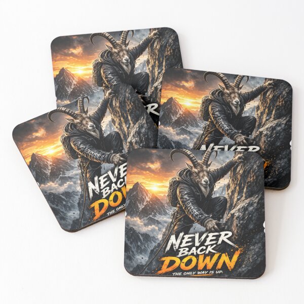 Item preview, Never Back Down Mountain Goat – Motivational Climbing Design designed and sold by ElsterCreative.