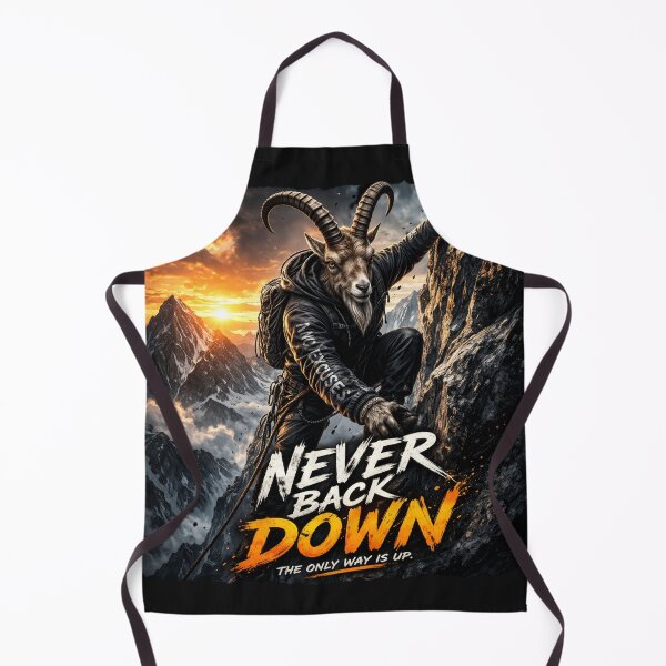 Item preview, Never Back Down Mountain Goat – Motivational Climbing Design designed and sold by ElsterCreative.