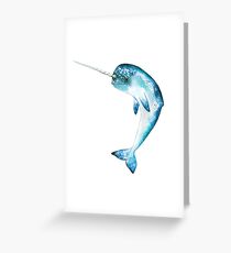 Narwhal, Cyan Greeting Card