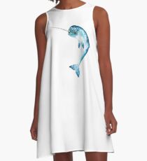 Narwhal, Cyan A-Line Dress