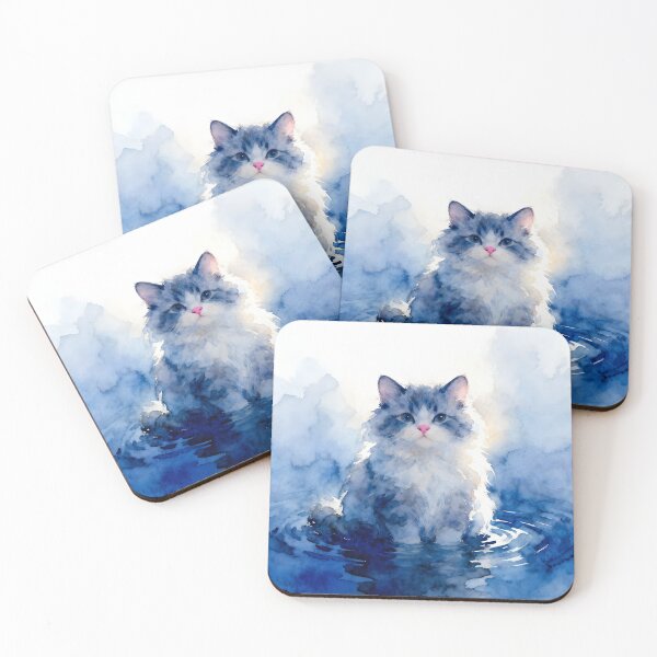Item preview, Fluffy Indigo Kitteh in Water designed and sold by Shelley Loewnau-Jones Studio.