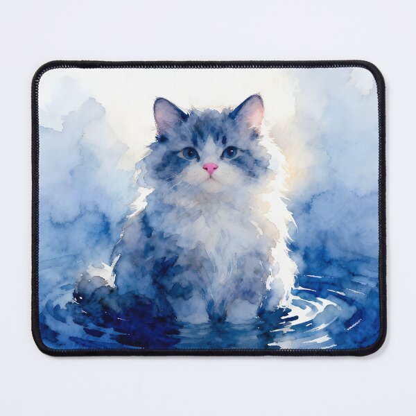 Item preview, Fluffy Indigo Kitteh in Water designed and sold by Shelley Loewnau-Jones Studio.