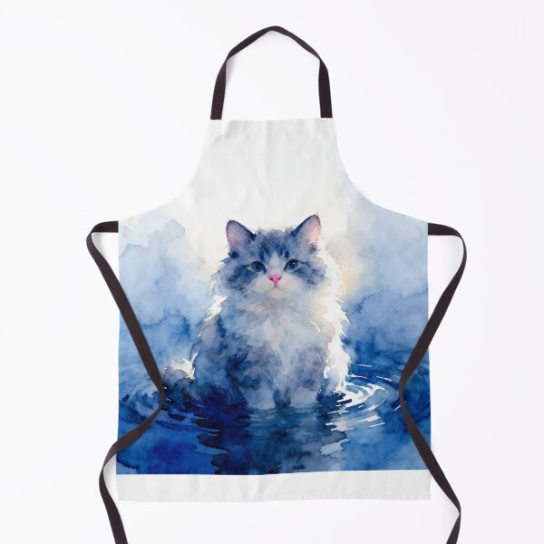 Item preview, Fluffy Indigo Kitteh in Water designed and sold by Shelley Loewnau-Jones Studio.