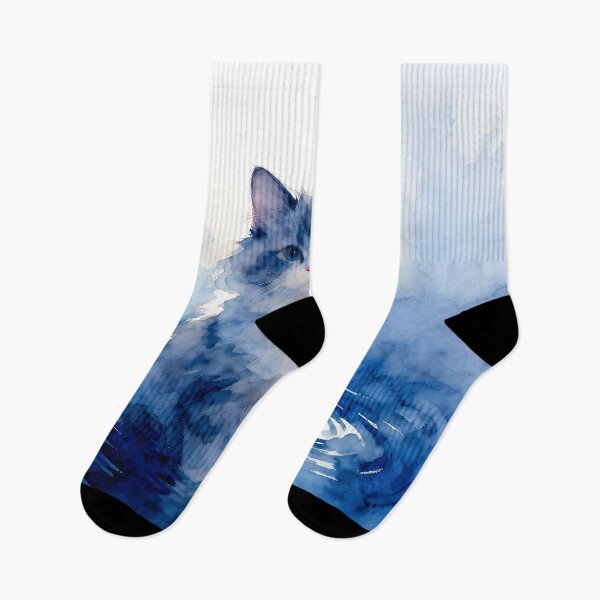 Item preview, Fluffy Indigo Kitteh in Water designed and sold by Shelley Loewnau-Jones Studio.