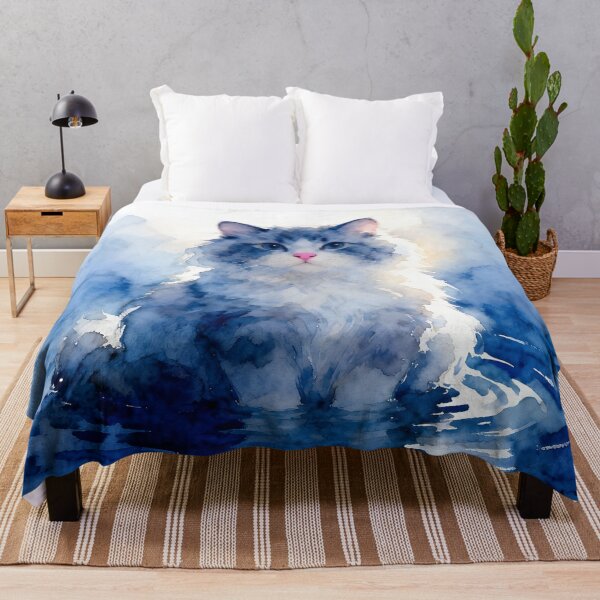Item preview, Fluffy Indigo Kitteh in Water designed and sold by Shelley Loewnau-Jones Studio.