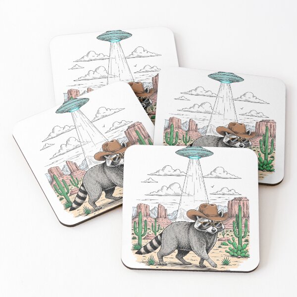 Item preview, Old West raccoon with UFO in the Desert Tags designed and sold by Mahilis.
