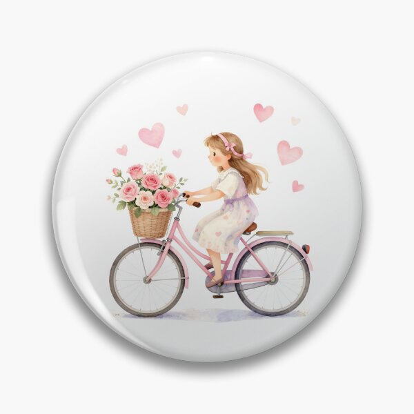 Item preview, Girl Riding a Bicycle with a Basket Full of Roses designed and sold by Shelley Loewnau-Jones Studio.