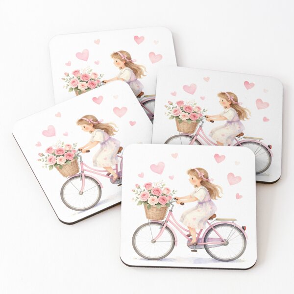 Item preview, Girl Riding a Bicycle with a Basket Full of Roses designed and sold by Shelley Loewnau-Jones Studio.