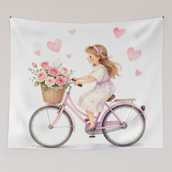 Item preview, Girl Riding a Bicycle with a Basket Full of Roses designed and sold by Shelley Loewnau-Jones Studio.