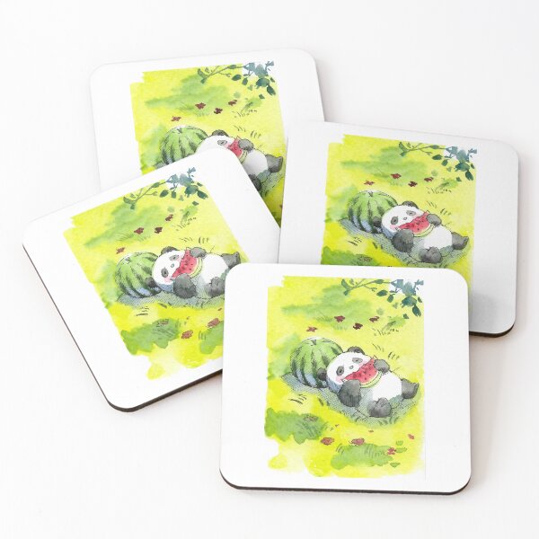 Item preview, Cute Panda Eating Watermelon - Summer Watercolor Art designed and sold by Cjartgallery.