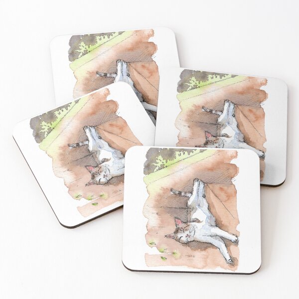 Item preview, Lazy Sleeping Sunbathing Cat Watercolor Illustration designed and sold by Cjartgallery.