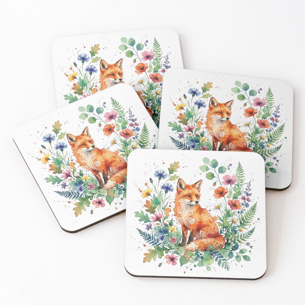 Item preview, Fox Among Wildflowers - Watercolor Forest Animal Illustration designed and sold by WowDezign.