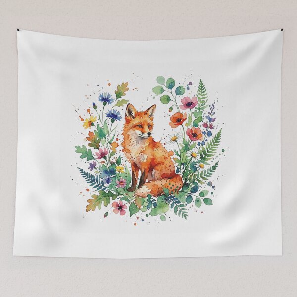 Item preview, Fox Among Wildflowers - Watercolor Forest Animal Illustration designed and sold by WowDezign.