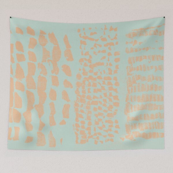Item preview, Three Grains Textured Monoprint - Mint + Melon designed and sold by Irene Estelle.