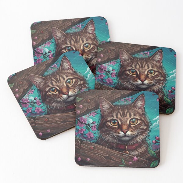 Item preview, Sakura Tabby Cat in Cherry Blossom Tree Art - Halftone Anime Illustration designed and sold by AmaWearDesign.