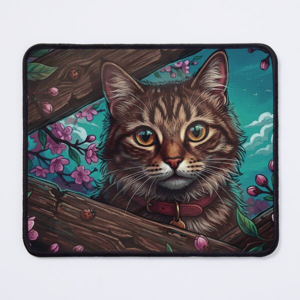 Item preview, Sakura Tabby Cat in Cherry Blossom Tree Art - Halftone Anime Illustration designed and sold by AmaWearDesign.