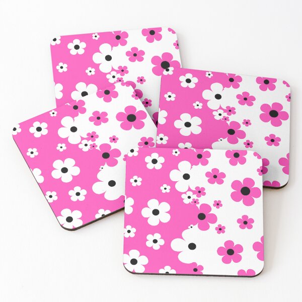 Item preview, 60's Retro Pop Small Flowers in Hot Pink and White, Black designed and sold by MellowCat.