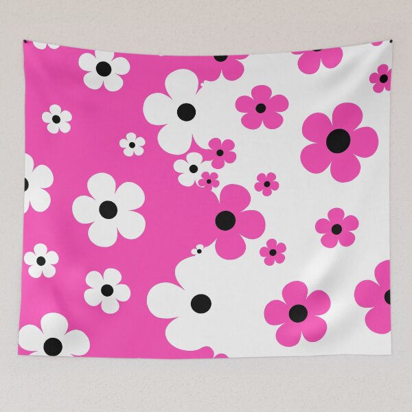 Item preview, 60's Retro Pop Small Flowers in Hot Pink and White, Black designed and sold by MellowCat.