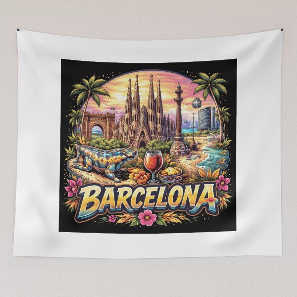 Item preview, Barcelona Landmarks Sunset Travel Art designed and sold by HntGaming.