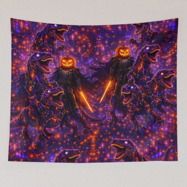 Item preview, Headless Horseman Neon Night Ride – Cyberpunk Halloween Art designed and sold by TheHorsemanRidesAgain.