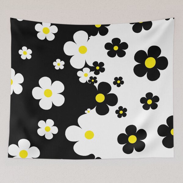 Item preview, 60's Retro Pop Small Flowers in Black, White and Yellow designed and sold by MellowCat.