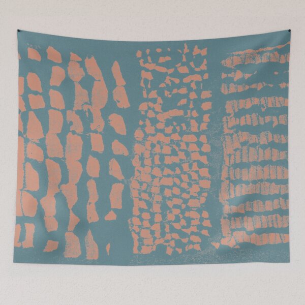 Item preview, Three Grains Textured Monoprint - Peacock + Coral designed and sold by Irene Estelle.