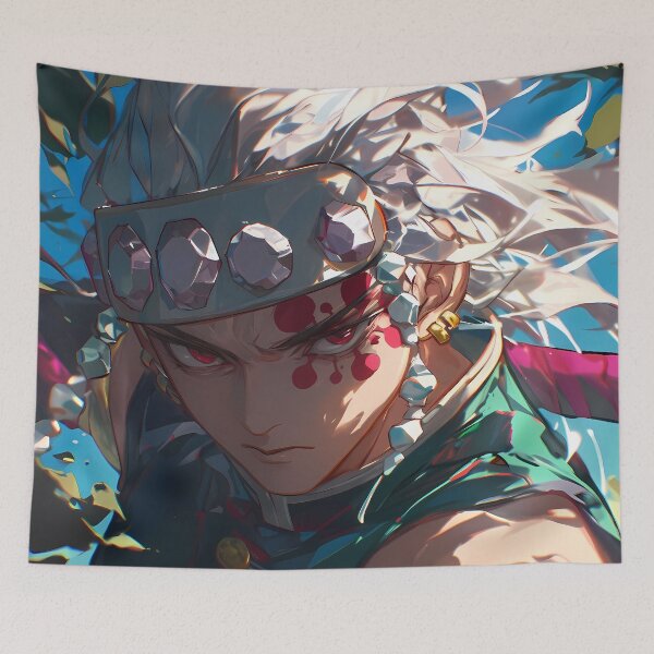 Item preview, Tengen Uzui Demon Slayer Flashy Jewels Teal High Contrast Portrait designed and sold by earlobejerk.