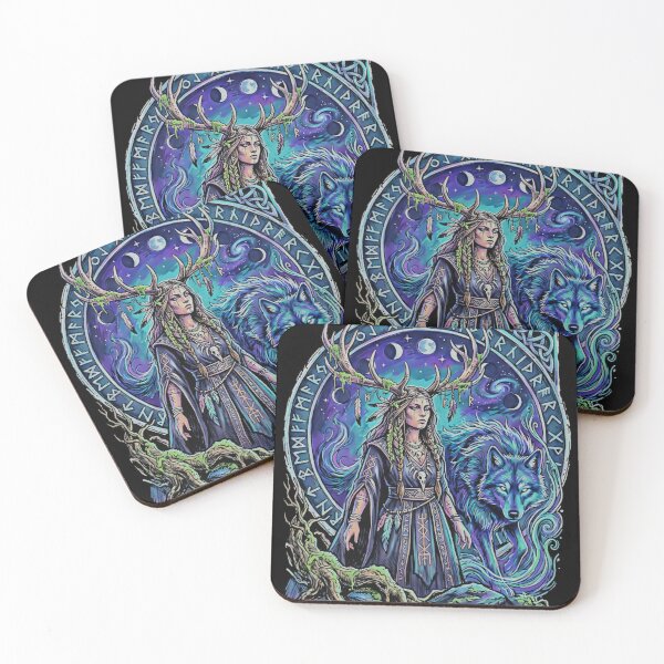 Item preview, Mystic Shaman Woman With Wolf and Runes, Celtic Moon designed and sold by graphixpolash.