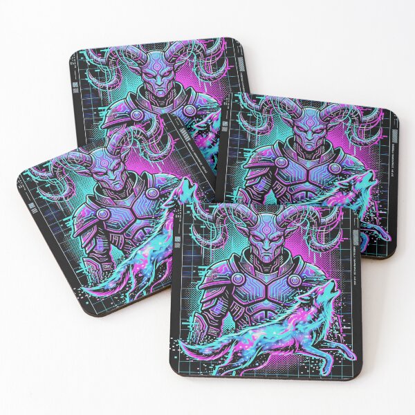 Item preview, Demon Warrior With Cosmic Wolf, Neon Glitch , Dark Fantasy Sci-Fi designed and sold by graphixpolash.