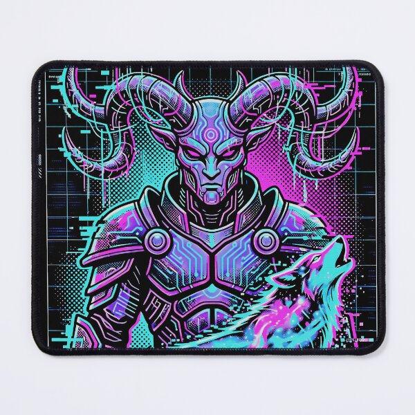 Item preview, Demon Warrior With Cosmic Wolf, Neon Glitch , Dark Fantasy Sci-Fi designed and sold by graphixpolash.