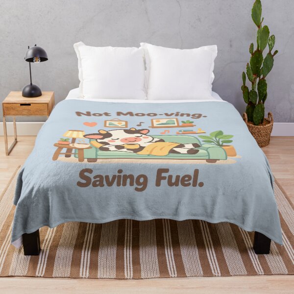Item preview, Not Moo-ving Saving Fuel Cute Cow | Cozy Lazy Animal Pun Cartoon Aesthetic designed and sold by PopCulturePixel.