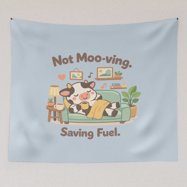 Item preview, Not Moo-ving Saving Fuel Cute Cow | Cozy Lazy Animal Pun Cartoon Aesthetic designed and sold by PopCulturePixel.
